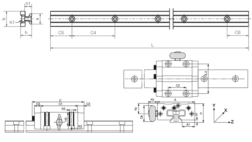 Disegno del sistema con bloccaggio manuale drylin® T