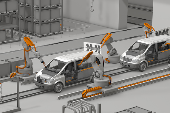 Production automobile avec des chaînes porte-câbles triflex® R sur des robots