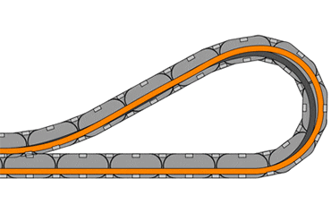 Chaîne porte-câbles guidant un câble hydraulique