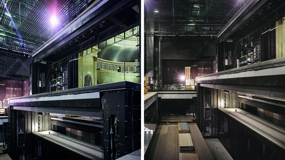 Technique scénique réalisée avec des chaînes porte-câbles