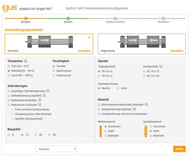 Configuratore per tecnologia per azionamenti drylin® SHT