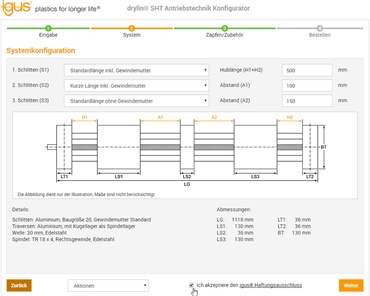 Configuratore per tecnologia per azionamenti drylin® SHT