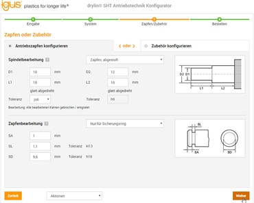 Configuratore per tecnologia per azionamenti drylin® SHT