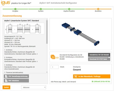 Configuratore per tecnologia per azionamenti drylin® SHT