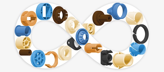 Vari componenti realizzati con polimeri ad alte prestazioni iglidur