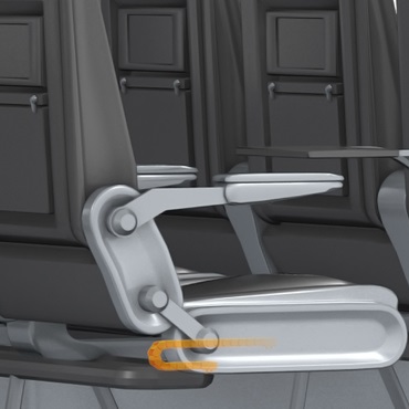 Interno dell'aeromobile: catena portacavi nel sistema di regolazione orizzontale del sedile