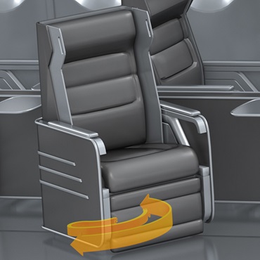 Interno dell'aeromobile: catena portacavi nel sistema di regolazione del sedile in rotazione