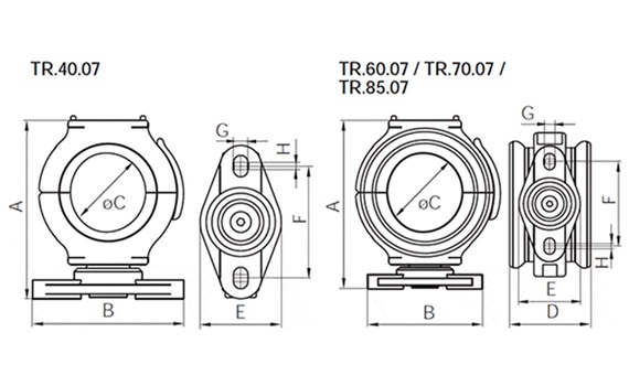 Anneau de guidage pour triflex R avec support pivotant, cotes